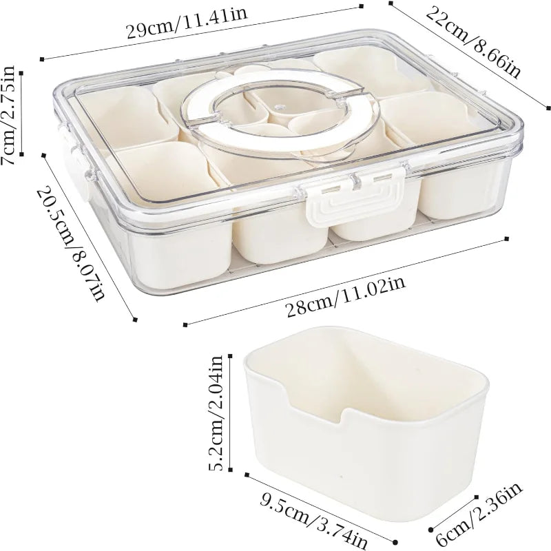Bandeja para servir dividida de 8 rejillas, caja de almacenamiento portátil para cocina, caja separadora de condimentos de subformato, caja de comida para aperitivos y frutas para mantenimiento fresco